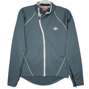 Pearl Izumi Mens Cycling Jacket M Gray Stretch Full Zip Mock Neck Pockets Biking